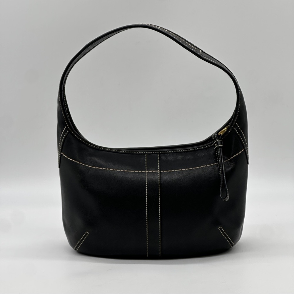 Coach Black Leather Hobo with Cream Contrast Stitching